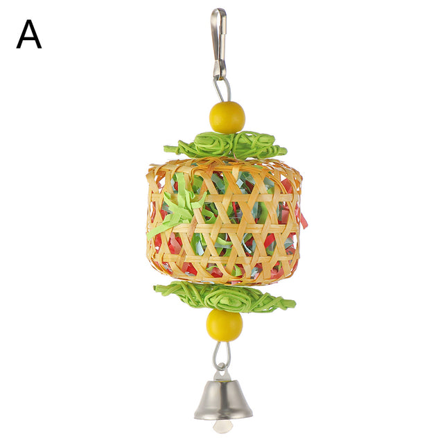 Jouet à mâcher en rotin de bambou coloré avec broyeur de nourriture pour perroquets