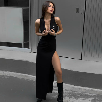 Vestido sexy sin mangas con abertura en la espalda