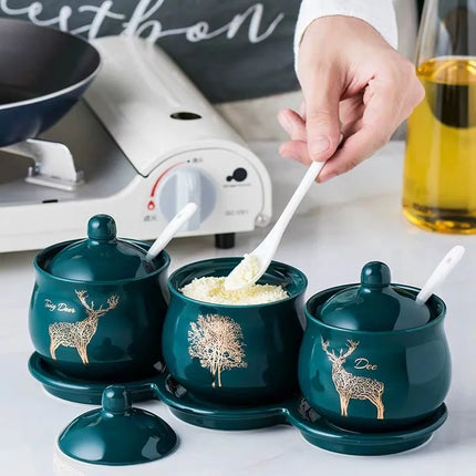 Creative Nordic Style Light Luxury Emerald Ceramic Seasoning Jar Set