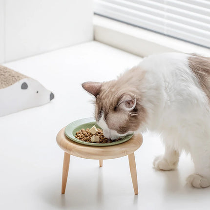 Cuencos elevados de cerámica para comida y agua para gatos y perros pequeños con soporte de madera