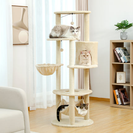 Torre de árbol para gatos extragrande con varios compartimentos, postes para rascar y perchas