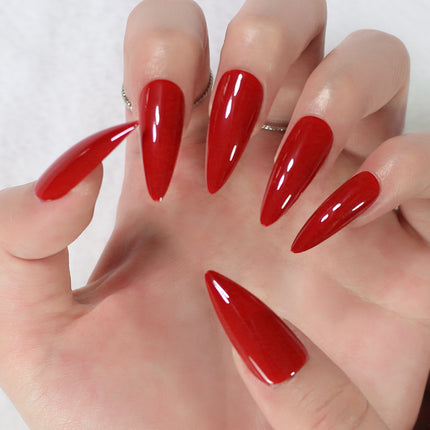 Ongles à coller glamour en stiletto rouge - Longueur moyenne