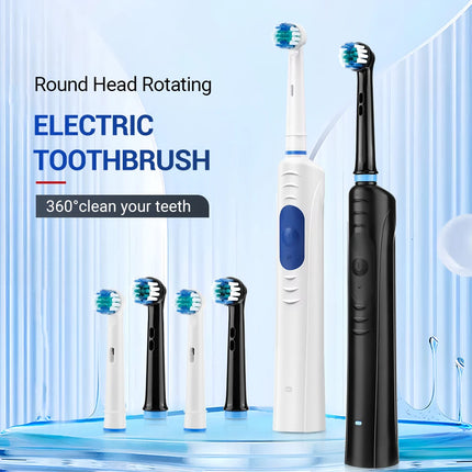 Brosse à dents électrique rotative pour adultes – Vibration intelligente avec 3 modes et 4 têtes de rechange