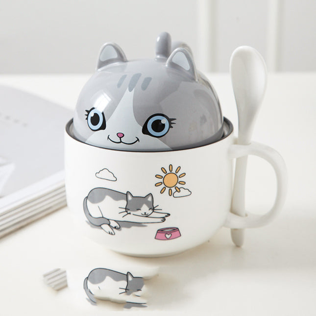 Cartoon Office Ceramic Mug With Lid Spoon - Wnkrs