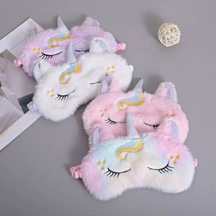 Bonita máscara de ojos de peluche de unicornio con purpurina