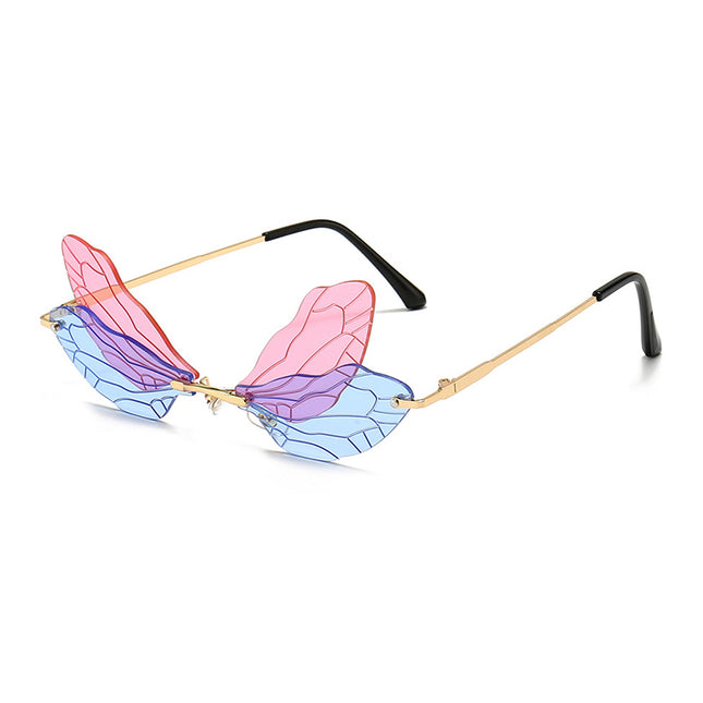 Lunettes de soleil sans monture en forme d'aile de libellule avec protection UV400