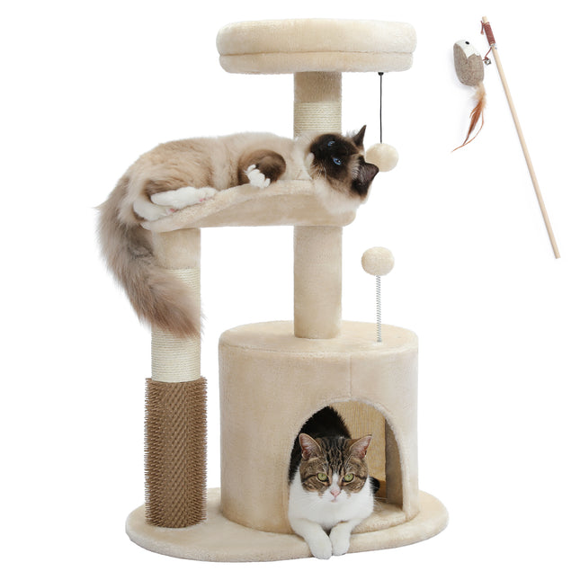 Árbol para gatos con cepillo de aseo automático y poste rascador para gatitos y gatos activos