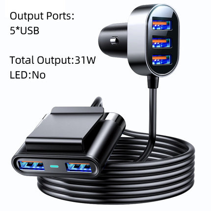 Chargeur de voiture 78 W à 5 ports avec LED et adaptateur USB C à charge rapide pour voitures