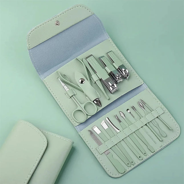 Ensemble de coupe-ongles professionnel 16 pièces avec étui de transport - Kit complet de manucure et de pédicure