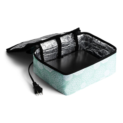 12V Aqua Floral Portable Food Warmer Tote for Meals on the Go - Wnkrs