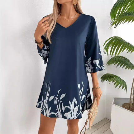 Women's Fashion Lotus Sleeve Floral Print Dress