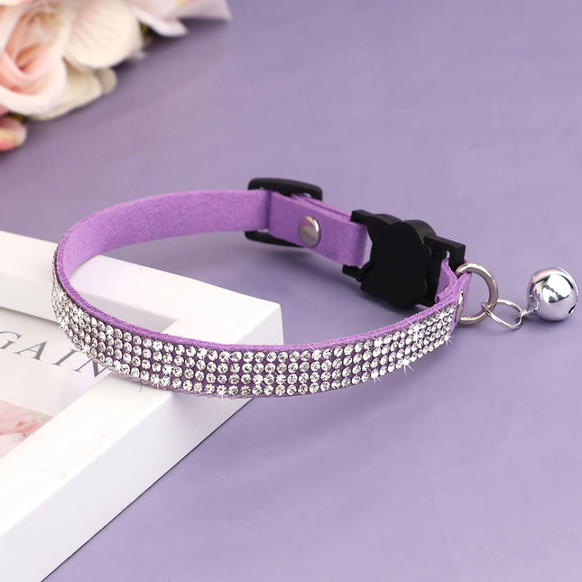 Collier pour chat en daim souple avec strass