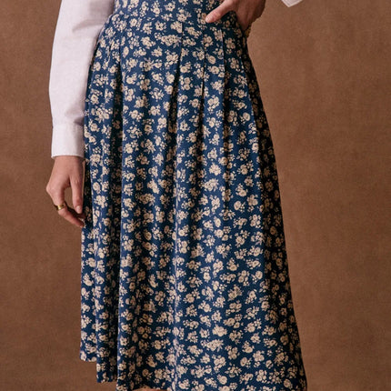 Elegant Flower Print High Waist Midi Skirt with Slit