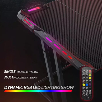 Z-Shaped 55" Gaming Desk with Carbon Fiber Surface and LED Lighting - Wnkrs