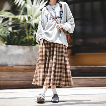 Falda corta con bolsillos y cuadros escoceses estilo vintage americano para mujer