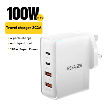 100W USB-C Fast Charger with 4 Ports for Laptops & Phones