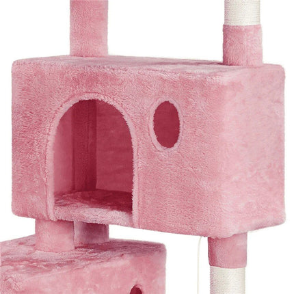 64'' Multi-Level Pink Cat Tree Tower with Condos, Scratching Posts, and Hammock - Wnkrs