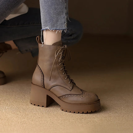 Botas de caballero de moda para mujer de otoño e invierno con cremallera lateral y tacón grueso