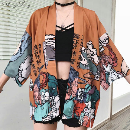 Women's Japanese Red Fish Printed Kimono - Wnkrs