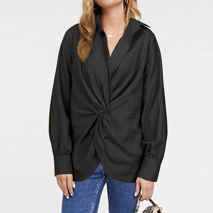 Women's Asymmetrical Blouse with Lantern Sleeves