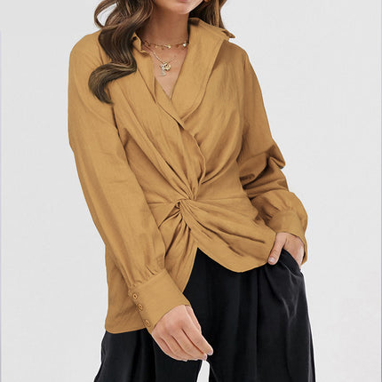 Women's Asymmetrical Blouse with Lantern Sleeves