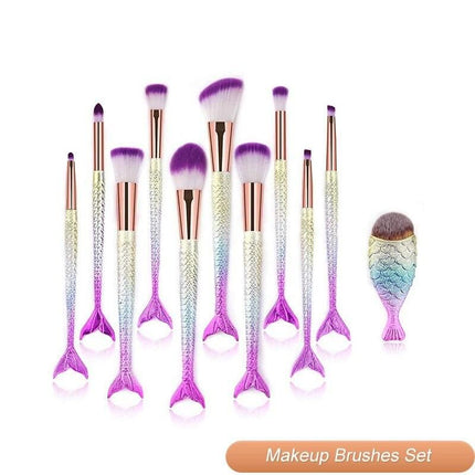 10Pcs Mermaid Style Makeup Brush Set - Wnkrs