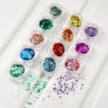 Lot de 12 paillettes pour nail art en forme d'étoiles scintillantes