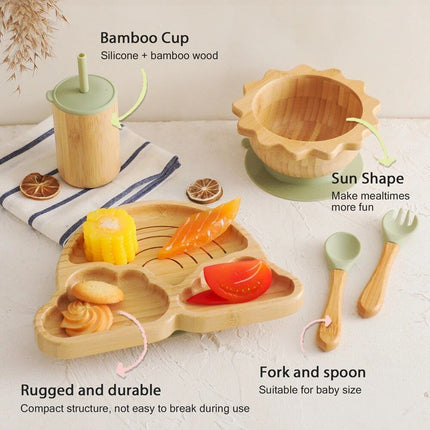 Eco-Friendly Bamboo Baby Feeding Set with Non-Slip Silicone Suction Cups - Wnkrs