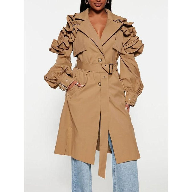 Trench-coat élégant à volants épissés pour femme