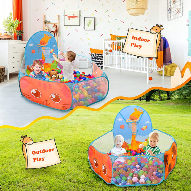 Tente de jeu portable pour enfants avec piscine à balles et panier de basket