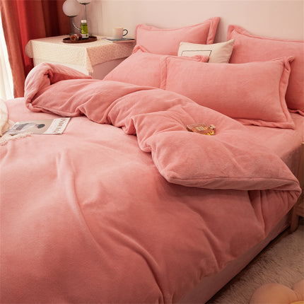 Four-piece Plush Double-sided Fleece Warm Yellow Duvet Cover - Wnkrs