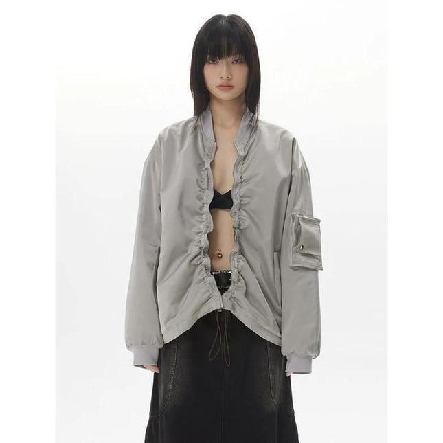 Chaqueta de algodón plisada con cremallera para mujer
