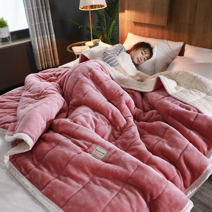 Warm Siesta Blanket Three-layer Blanket Quilt Thick Lamb Flannel Bed Linen Coral Fleece - Wnkrs