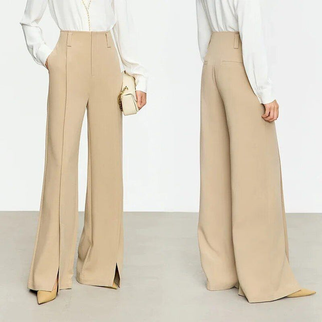 Pantalon d'hiver décontracté chic à jambes larges avec fente haute