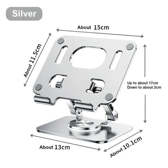 Soporte para teléfono y tableta giratorio de 360° ajustable: aleación de aluminio, plegable, compatibilidad universal