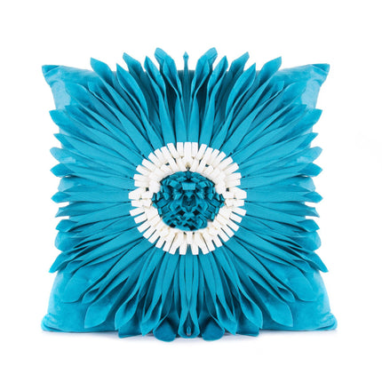 Fashion Modern Style White Throw Pillows Velvet Stitching 3D Chrysanthemum Cushion Waist Pillow Blue Cushion Case - Wnkrs