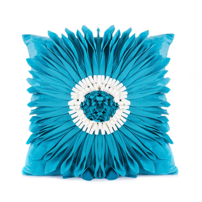 Fashion Modern Style White Throw Pillows Velvet Stitching 3D Chrysanthemum Cushion Waist Pillow Blue Cushion Case - Wnkrs