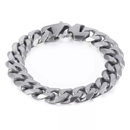 Stylish Matte Silver 15mm Stainless Steel Cuban Link Bracelet for Men - Wnkrs