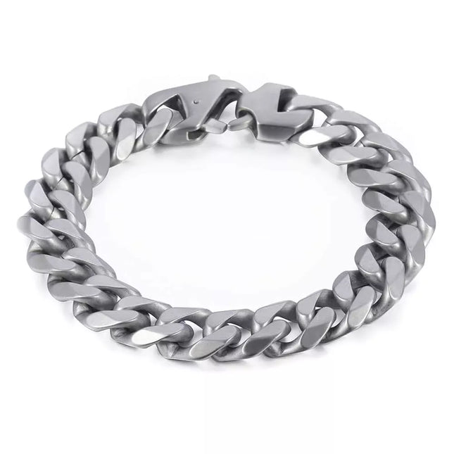 Stylish Matte Silver 15mm Stainless Steel Cuban Link Bracelet for Men - Wnkrs