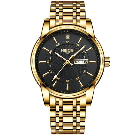 Reloj deportivo de lujo dorado resistente al agua para hombre: reloj de pulsera de cuarzo de negocios