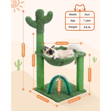 Torre de árbol para gatos con forma de cactus de 33 pulgadas con sistema de aseo automático y hamaca