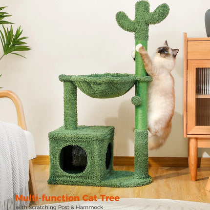 Árbol para gatos en forma de cactus con hamaca, poste rascador y cuerda de sisal