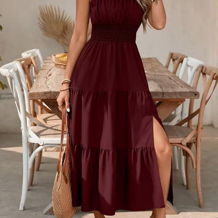 Strapless Layered Waist-cinching Solid-color Slim-fit Dress