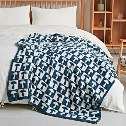 Cozy Two Color Checkerboard Plaid Knitted Throw Blanket