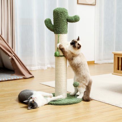 Rascador para gatos con forma de cactus, bola colgante y envoltura de sisal