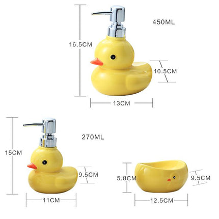 Adorable Yellow Duck Ceramic Soap Dispenser with Soap Dish