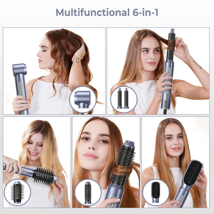 Brosse sèche-cheveux amovible 6 en 1 et outil de coiffure – Sèche-cheveux et boucleur ionique haute vitesse