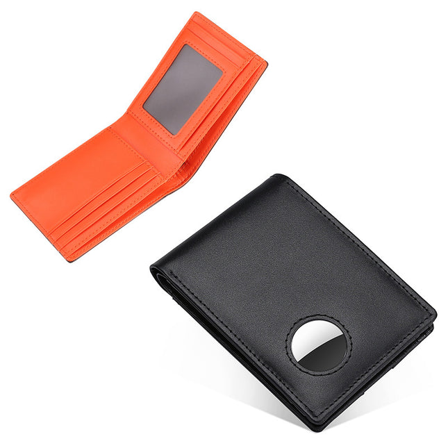 Cartera de piel de vaca auténtica para hombre con soporte para Airtag y bloqueo RFID