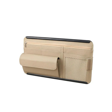 Leather Car Sun Visor Storage Organizer with Sunglasses & Card Holder