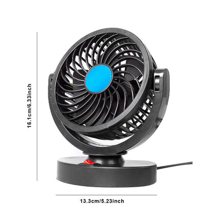 Dual Head USB Car Fan with 360° Rotation for 12V/24V Vehicles - Wnkrs